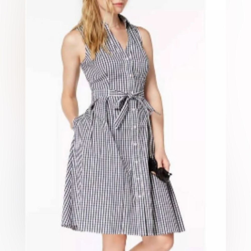 Maison Jules Sleeveless Black and White Gingham Dress, Size 14